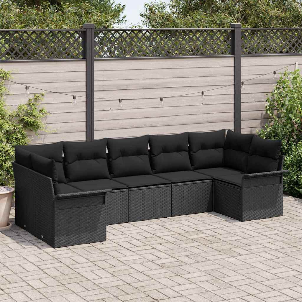 8721288344533_mo-im_en_hd_1 vidaXL Garden Sofa Set with Cushion 7 pcs Black Poly rattan - Image 1