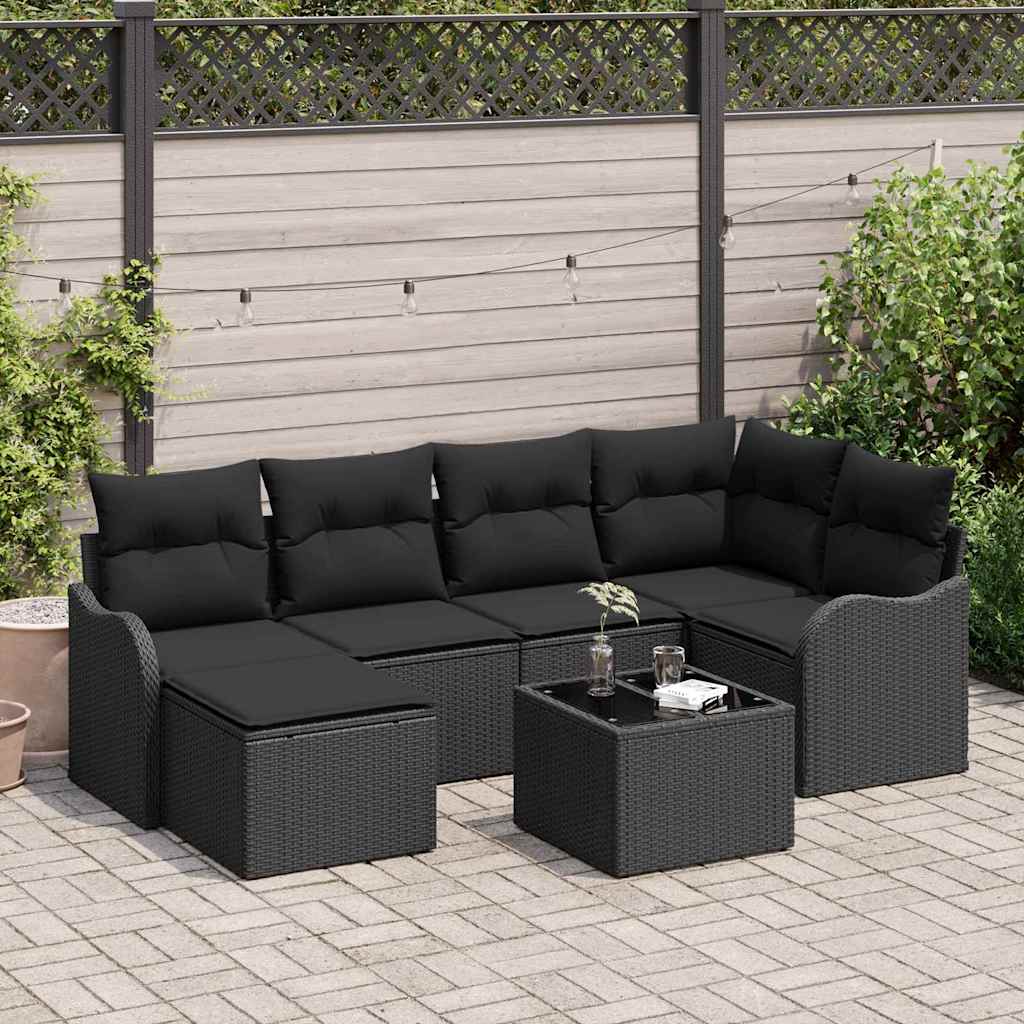 8721288347237_mo-im_en_hd_1 vidaXL Garden Sofa Set with Cushion 7 pcs Black Poly rattan - Image 1