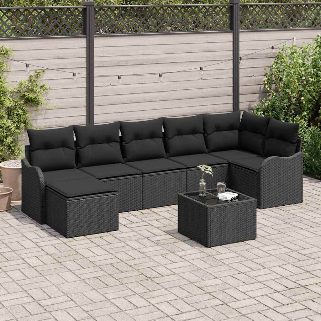 8721288347435_mo-im_en_hd_1 vidaXL Garden Sofa Set with Cushion 8 pcs Black Poly rattan - Image 1