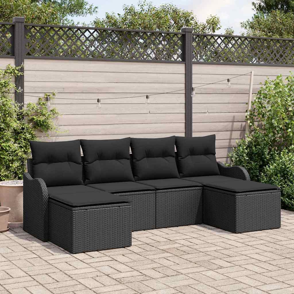8721288347534_mo-im_en_hd_1 vidaXL Garden Sofa Set with Cushion 6 pcs Black Poly rattan - Image 1