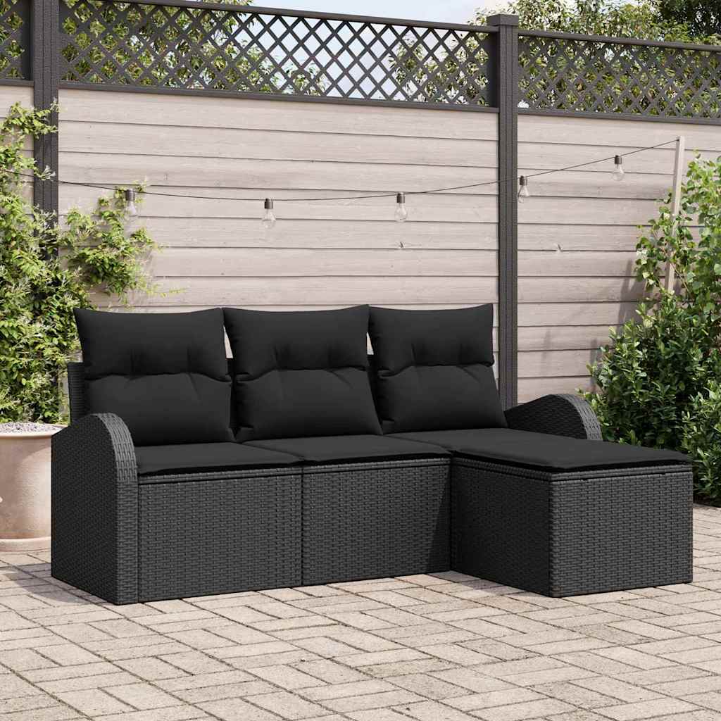8721288349330_mo-im_en_hd_1 vidaXL Garden Sofa Set with Cushion 4 pcs Black Poly rattan - Image 1