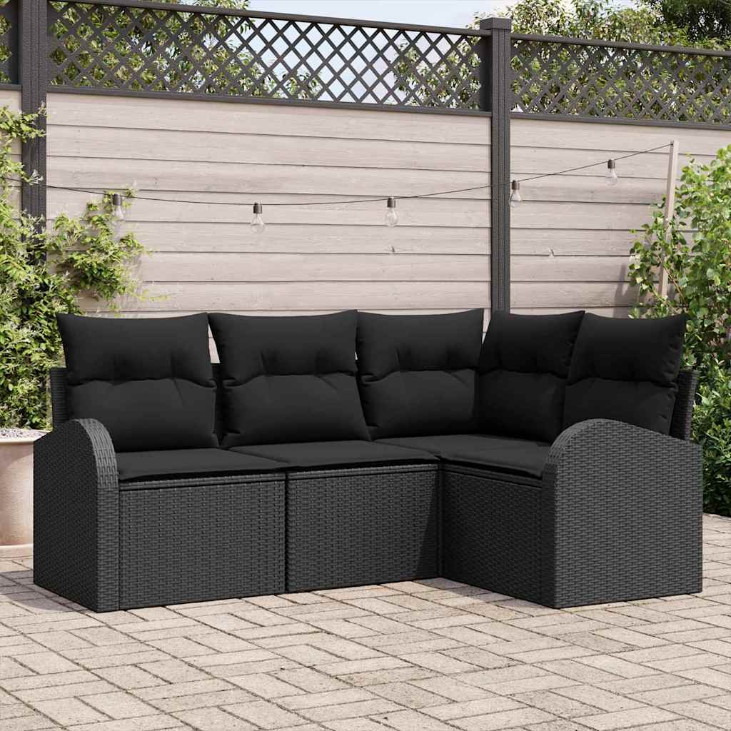 8721288349637_mo-im_en_hd_1 vidaXL Garden Sofa Set with Cushion 4 pcs Black Poly rattan - Image 1