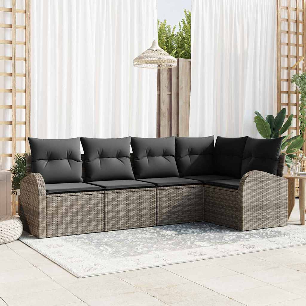 8721288349798_mo-im_en_hd_1 vidaXL Garden Sofa Set with Cushion 5 pcs Grey Poly rattan - Image 1