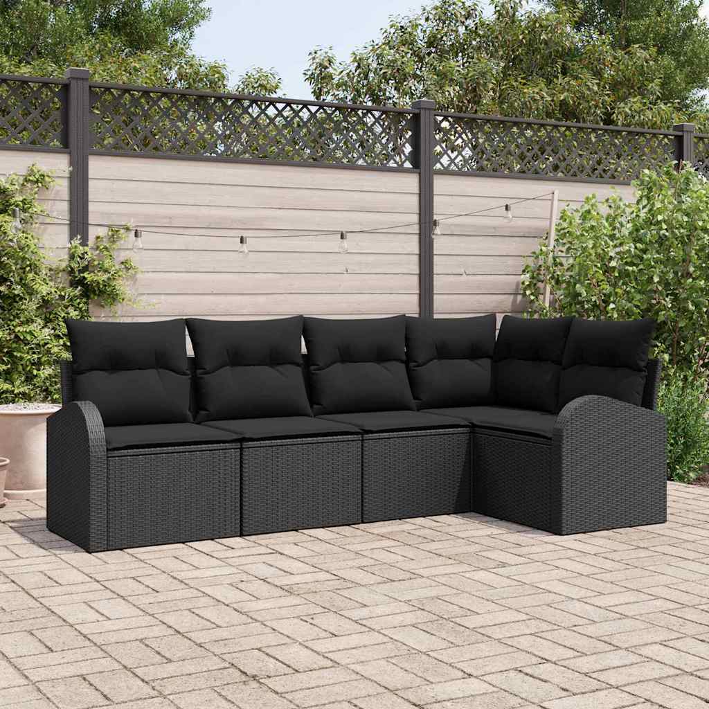 8721288349835_mo-im_en_hd_1 vidaXL Garden Sofa Set with Cushion 5 pcs Black Poly rattan - Image 1