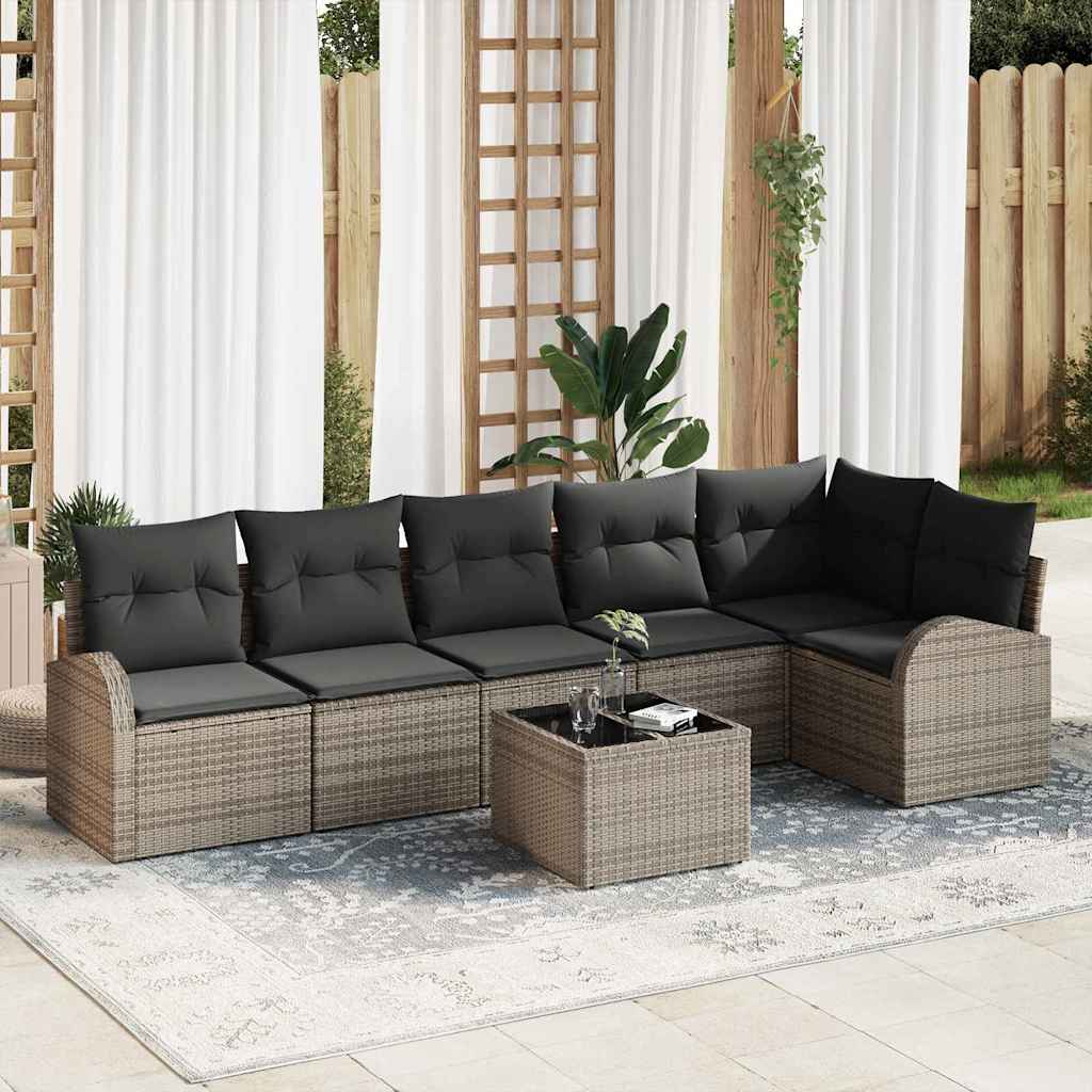8721288350091_mo-im_en_hd_1 vidaXL Garden Sofa Set with Cushion 7 pcs Grey Poly rattan - Image 1