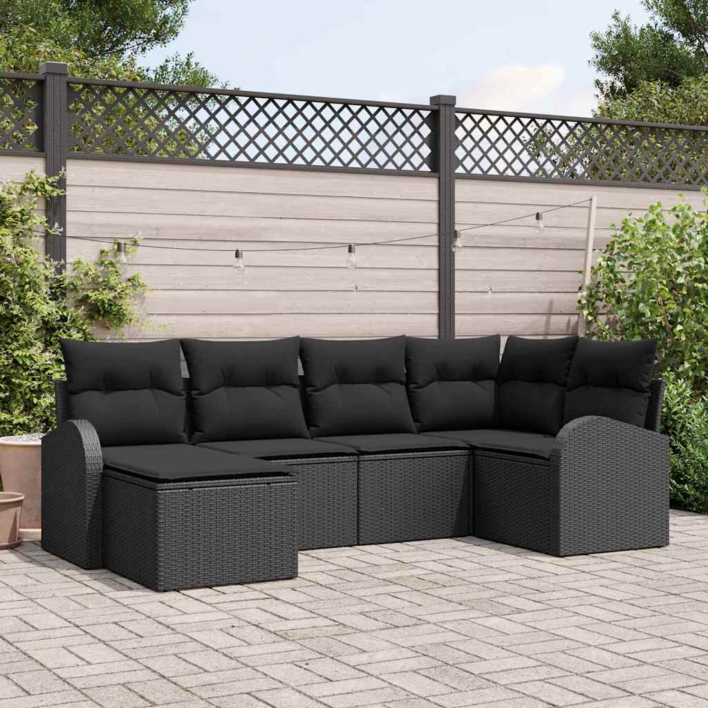 8721288350534_mo-im_en_hd_1 vidaXL Garden Sofa Set with Cushion 6 pcs Black Poly rattan - Image 1