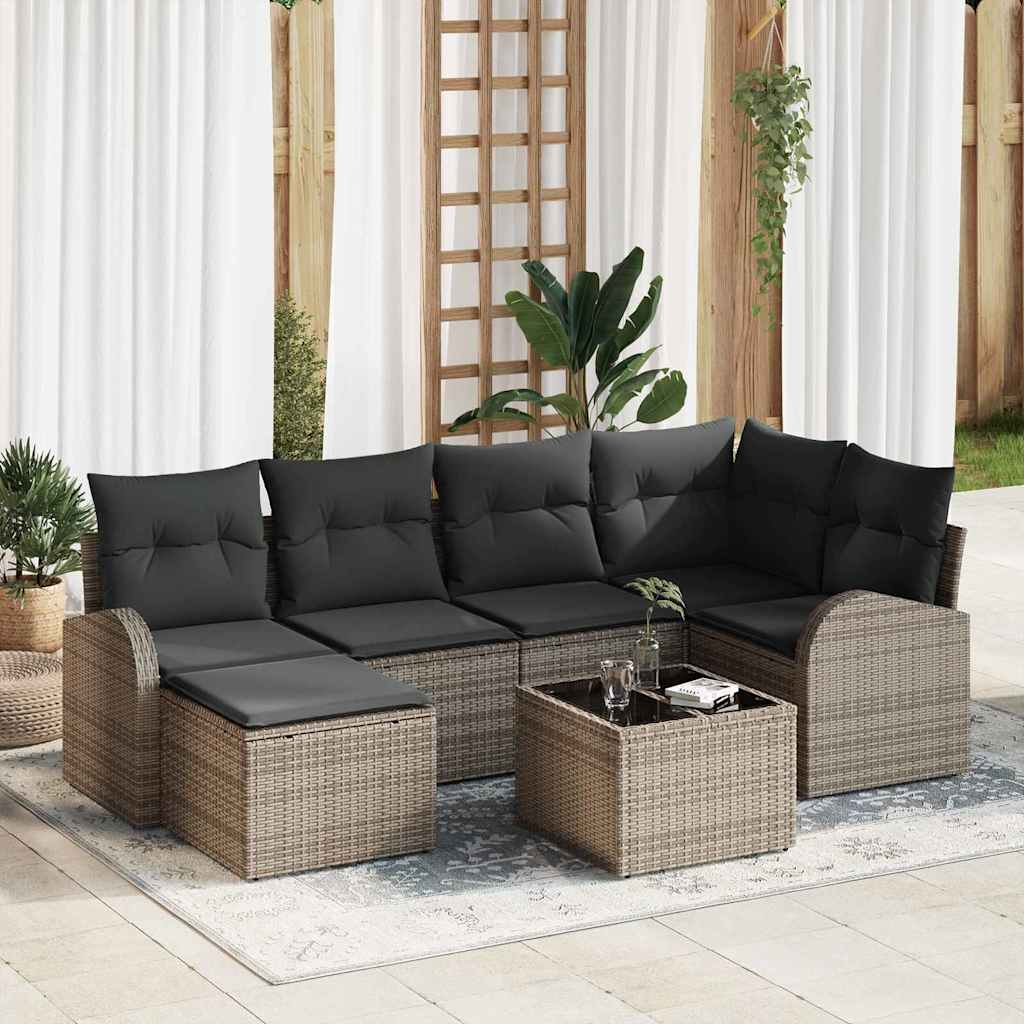 8721288350596_mo-im_en_hd_1 vidaXL Garden Sofa Set with Cushion 7 pcs Grey Poly rattan - Image 1