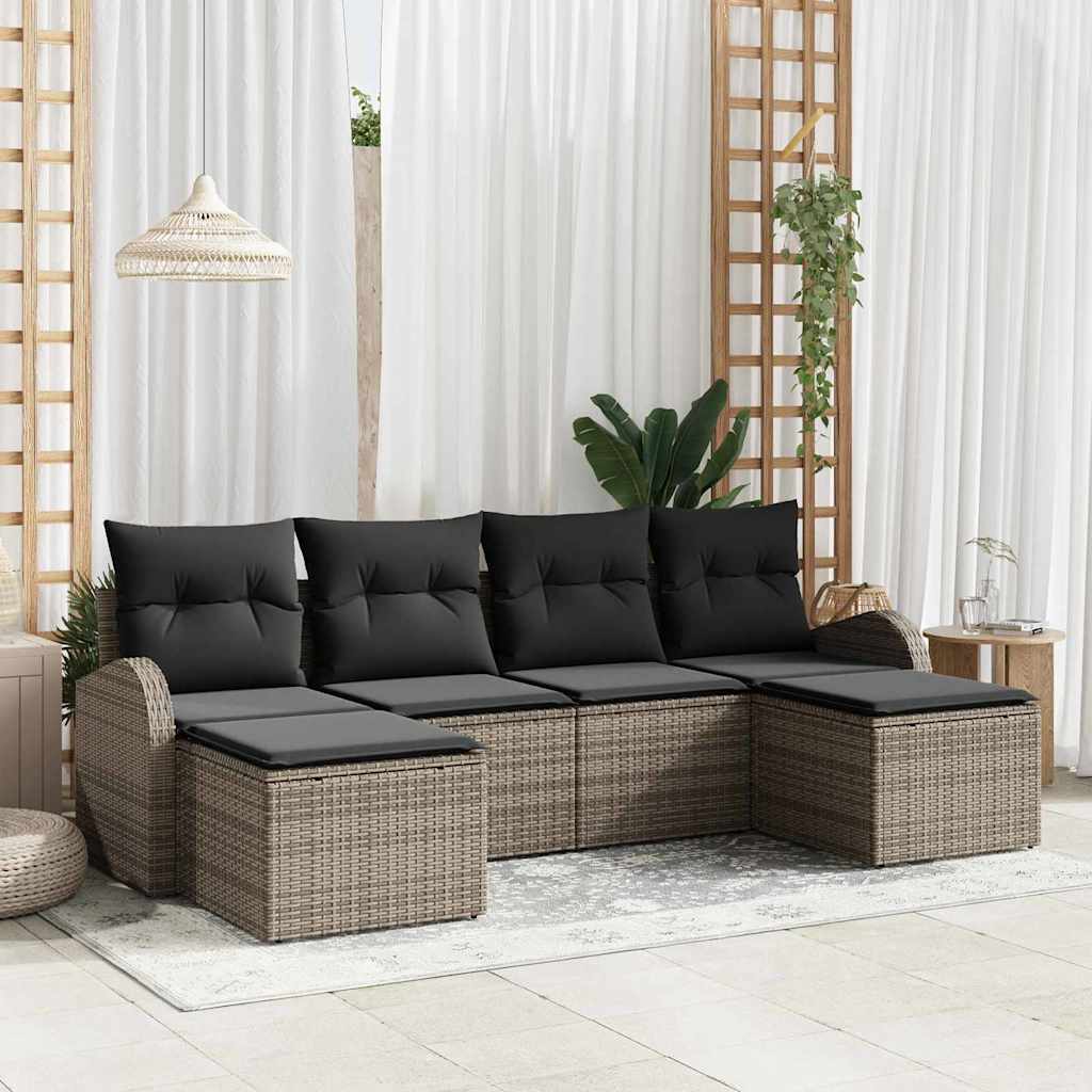 8721288350893_mo-im_en_hd_1 vidaXL Garden Sofa Set with Cushion 6 pcs Grey Poly rattan - Image 1