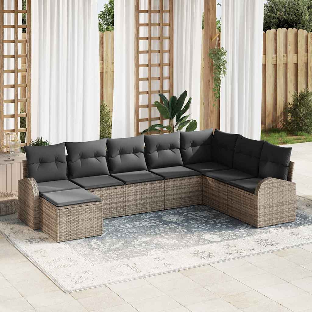 8721288350992_mo-im_en_hd_1 vidaXL Garden Sofa Set with Cushion 8 pcs Grey Poly rattan - Image 1