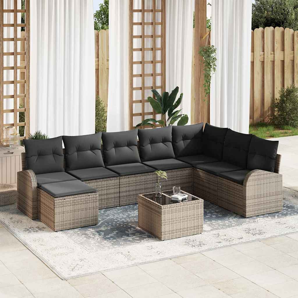 8721288351098_mo-im_en_hd_1 vidaXL Garden Sofa Set with Cushion 9 pcs Grey Poly rattan - Image 1