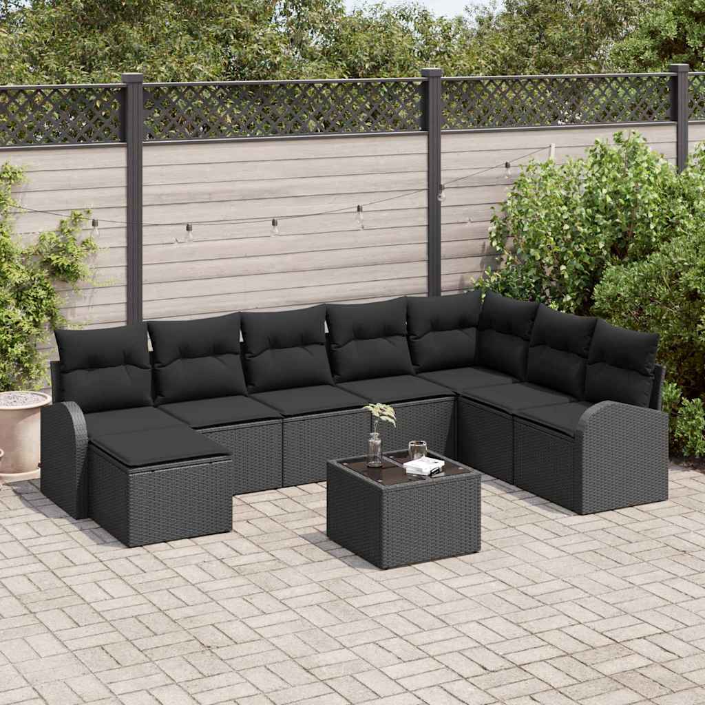 8721288351135_mo-im_en_hd_1 vidaXL Garden Sofa Set with Cushion 9 pcs Black Poly rattan - Image 1