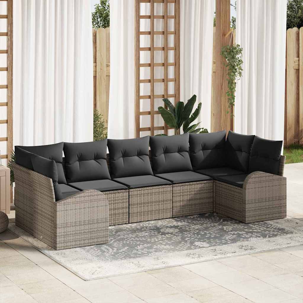 8721288351296_mo-im_en_hd_1 vidaXL Garden Sofa Set with Cushion 7 pcs Grey Poly rattan - Image 1