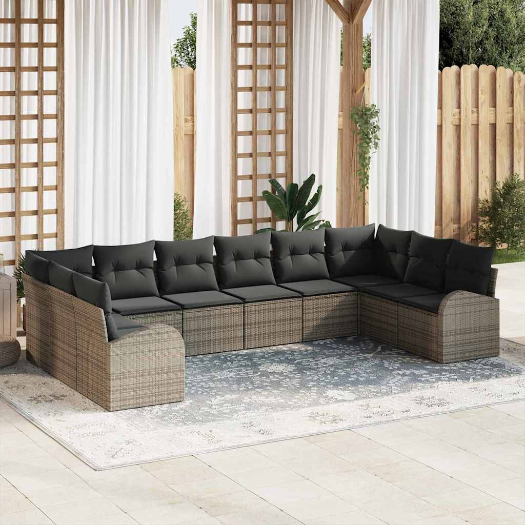 vidaXL Garden Sofa Set 10 pcs Grey Poly Rattan and Powder-Coated Steel