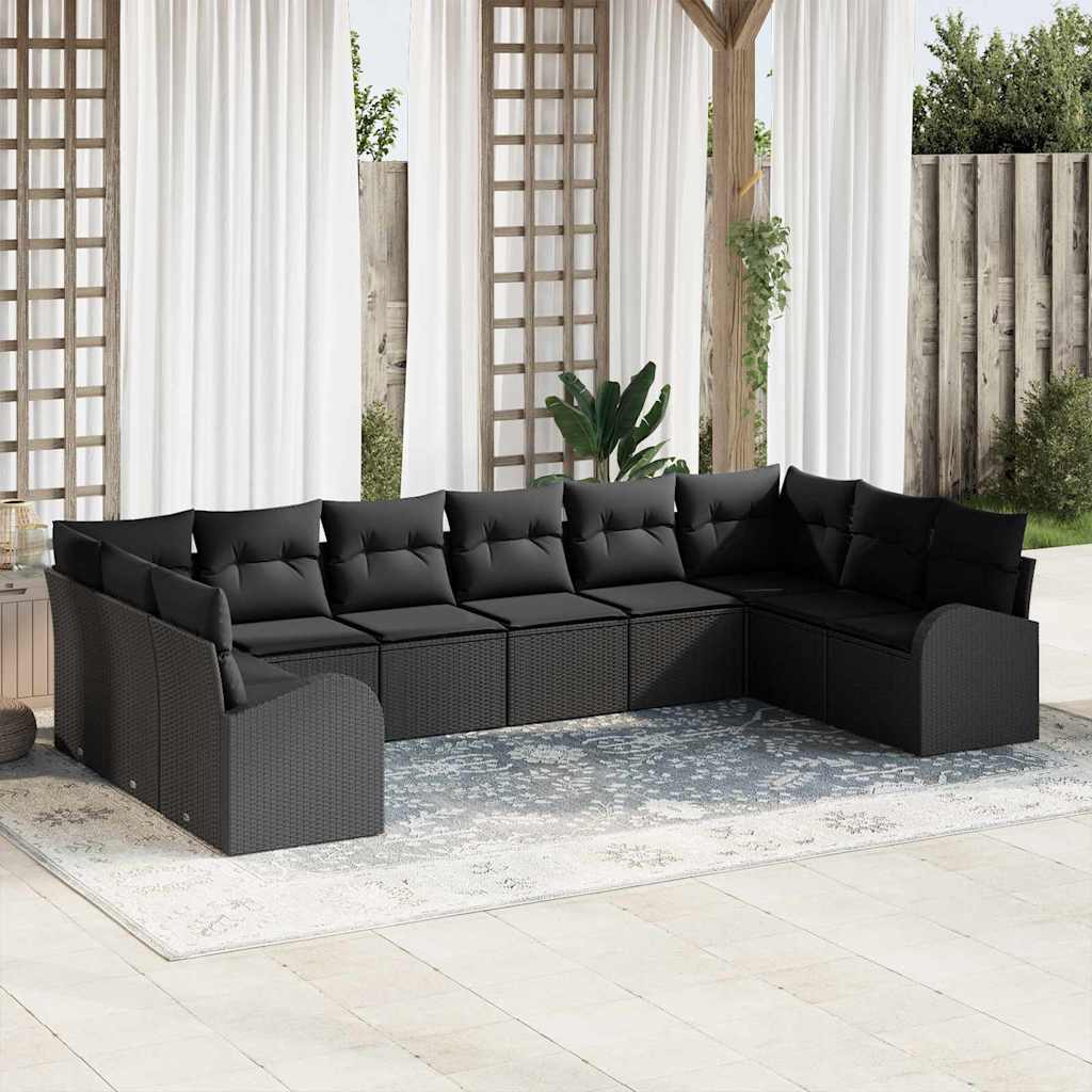 vidaXL Garden Sofa Set with Cushion with Storage 10 pcs Black