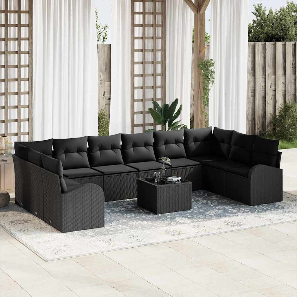 vidaXL Garden Sofa Set with Cushion with Storage 11 pcs Black