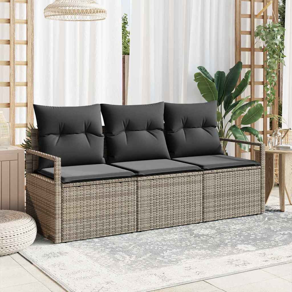 vidaXL Garden Sofa Set 3 pcs Grey Poly Rattan and Powder-Coated Steel
