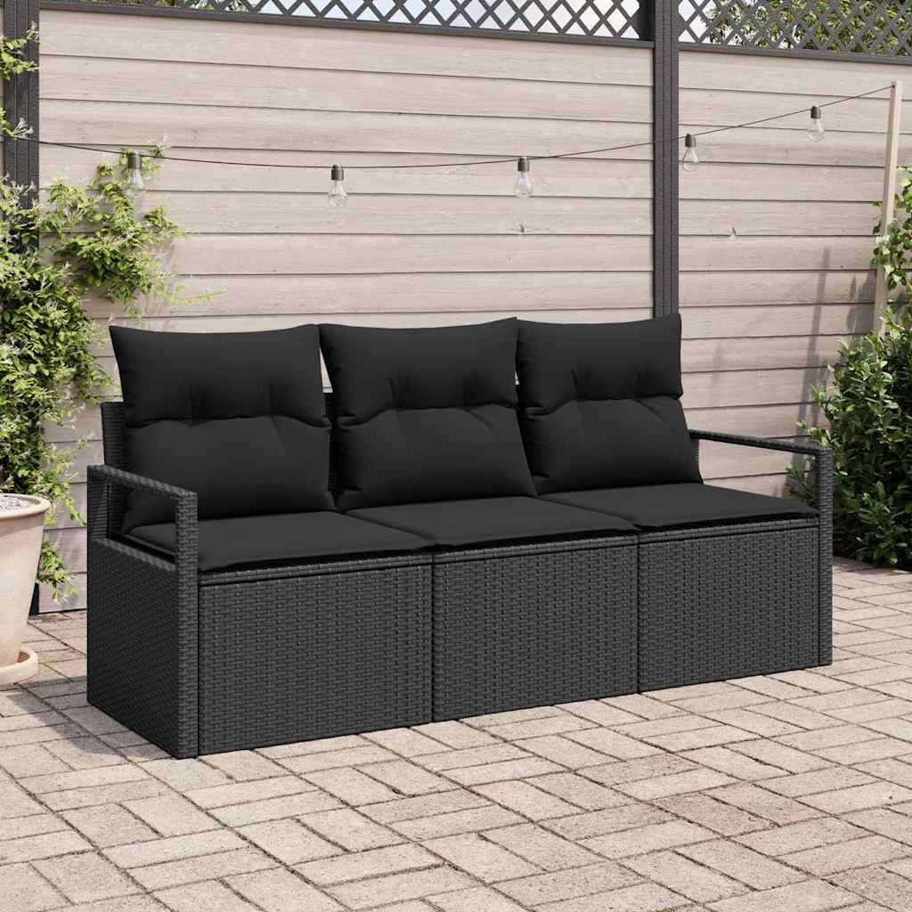 vidaXL Garden Sofa Set 3 pcs Black Poly Rattan and Powder-Coated Steel