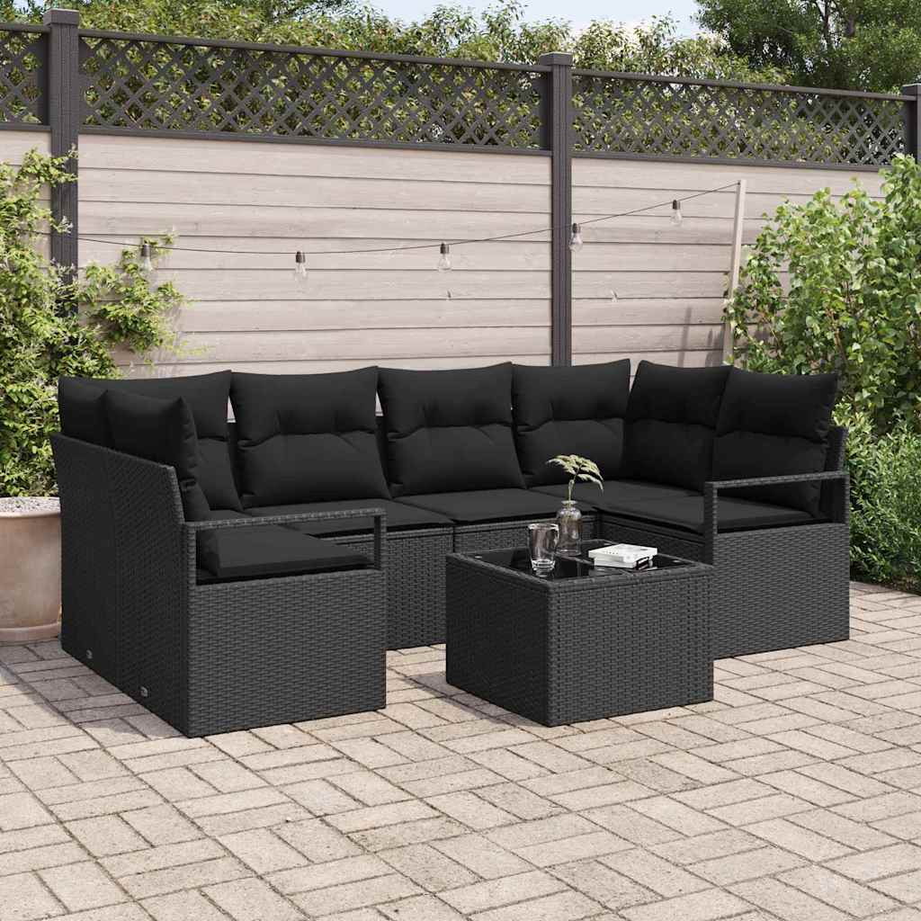 vidaXL Garden Sofa Set with Cushion Manual 7 pcs Black 55 x 55 x 37 cm