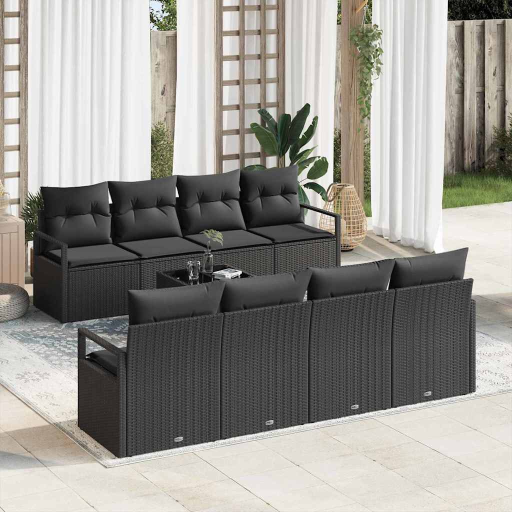 vidaXL Garden Sofa Set with Cushion Manual 9 pcs Black 55 x 55 x 37 cm