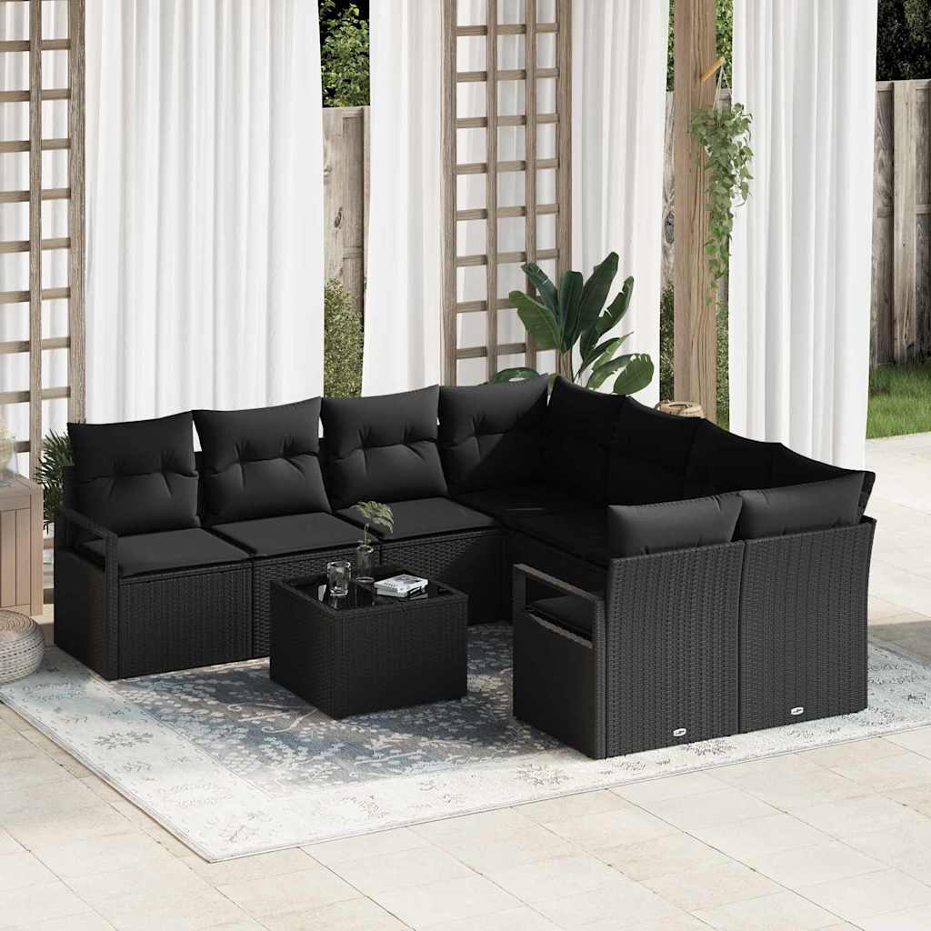 vidaXL Garden Sofa Set with Cushion Manual 9 pcs Black 55 x 55 x 37 cm