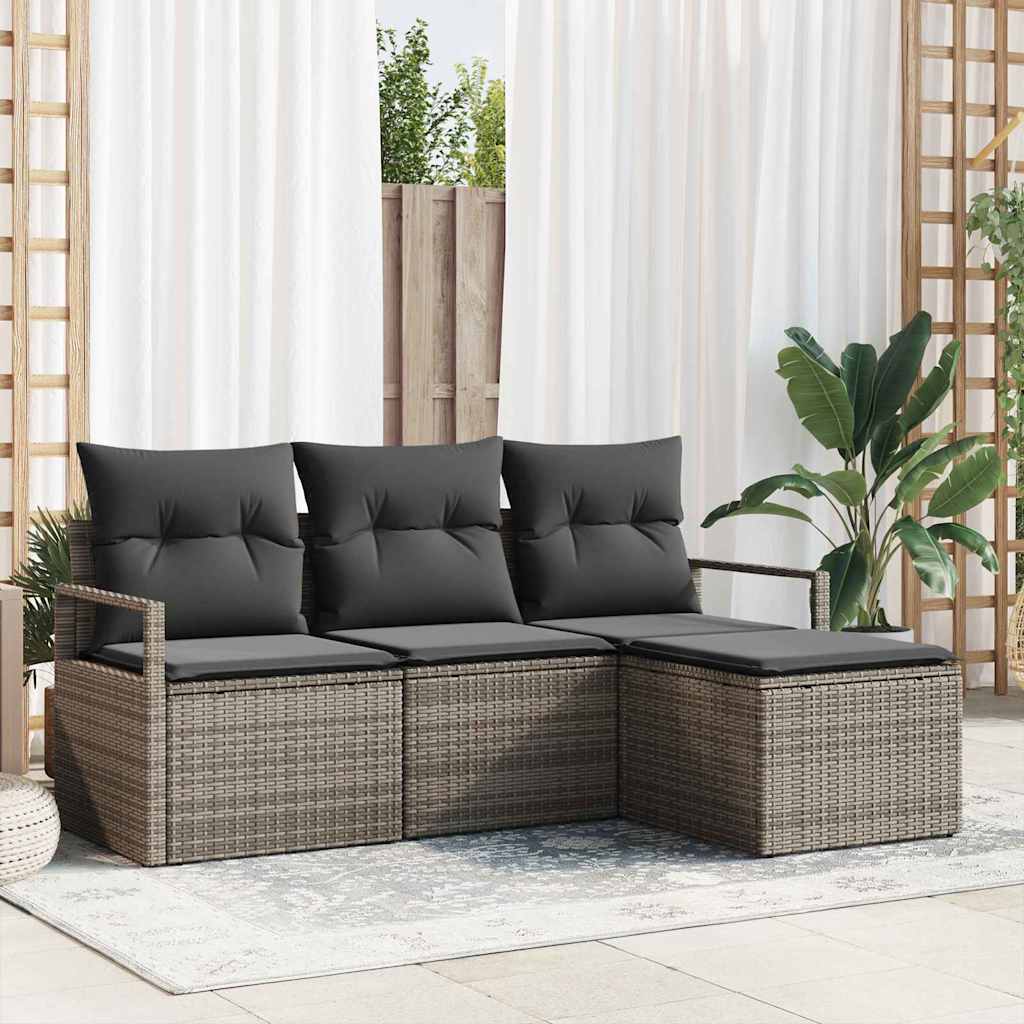 vidaXL Garden Sofa Set 4 pcs Grey Poly Rattan and Powder-Coated Steel