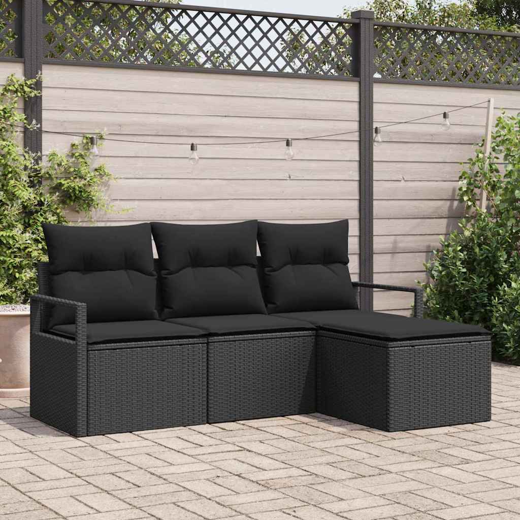 vidaXL Garden Sofa Set 4 pcs Black Poly Rattan and Powder-Coated Steel