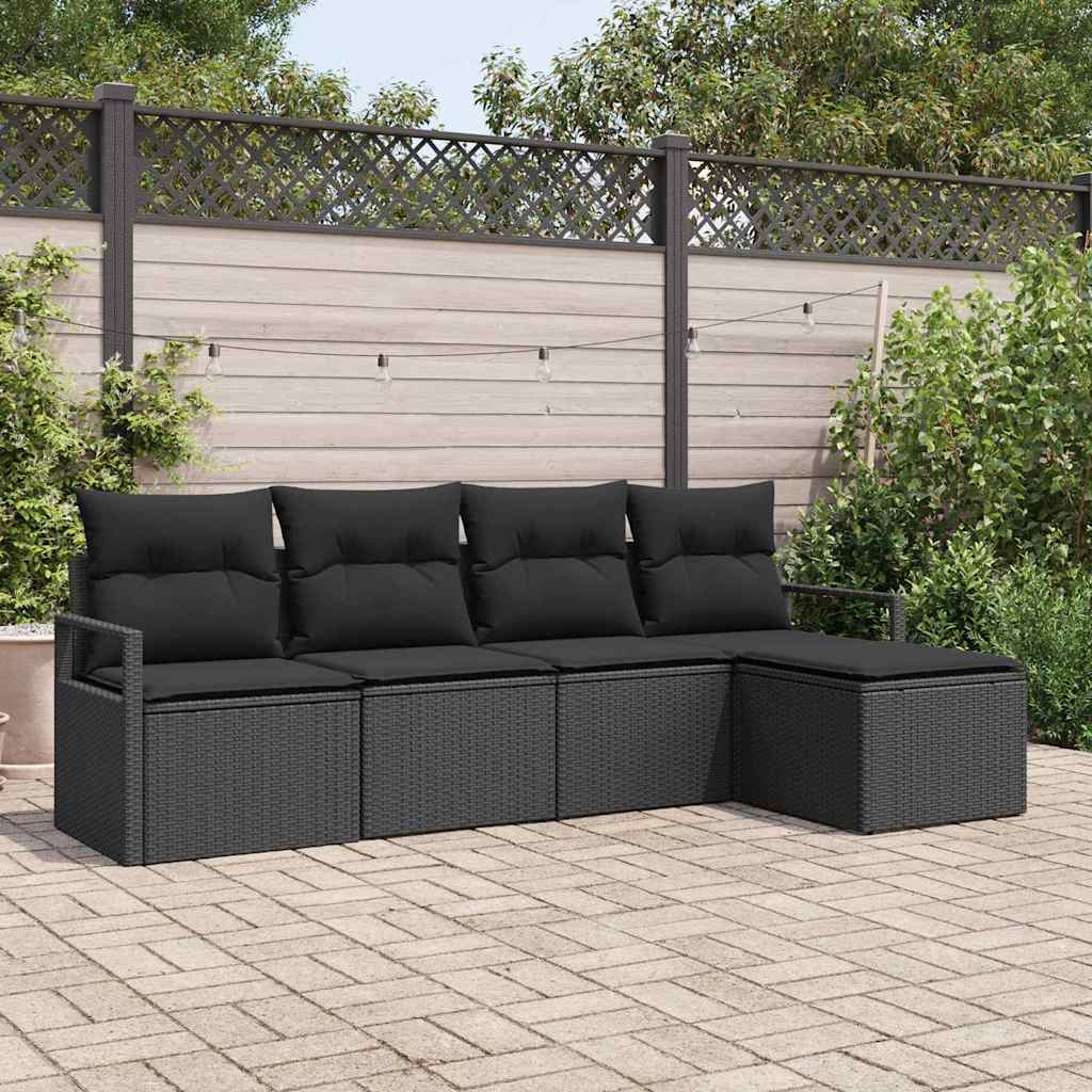 vidaXL Garden Sofa Set 5 pcs Black Poly Rattan and Powder-Coated Steel