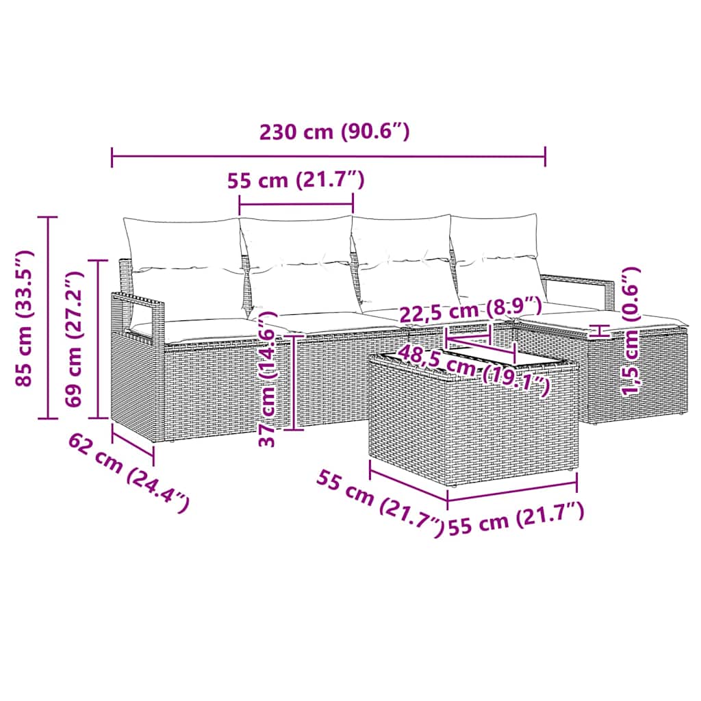 8721288352897_wbg-siz_en_hd_1 vidaXL Garden Sofa Set with Cushion with Storage 6 pcs Light Grey - Image 13
