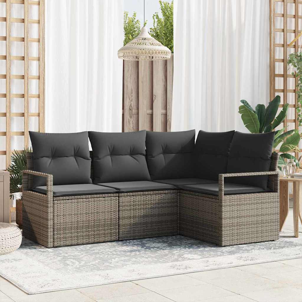 vidaXL Garden Sofa Set 4 pcs Grey Poly Rattan and Powder-Coated Steel