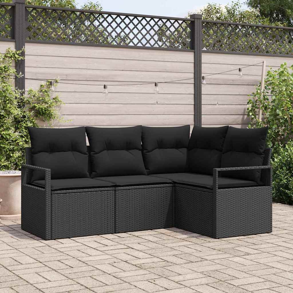 vidaXL Garden Sofa Set 4 pcs Black Poly Rattan and Powder-Coated Steel