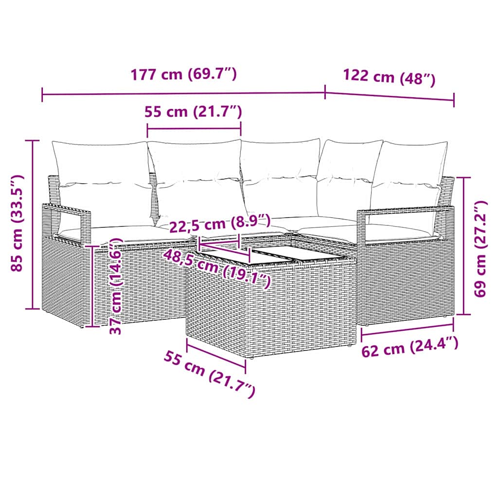 8721288353092_wbg-siz_en_hd_1 vidaXL Garden Sofa Set with Cushion with Storage 5 pcs Light Grey - Image 13