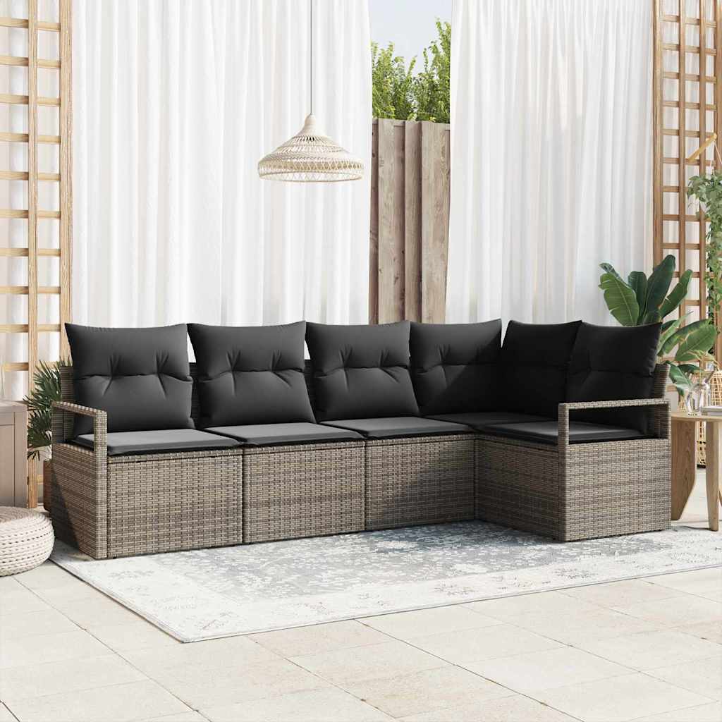 vidaXL Garden Sofa Set 5 pcs Grey Poly Rattan and Powder-Coated Steel