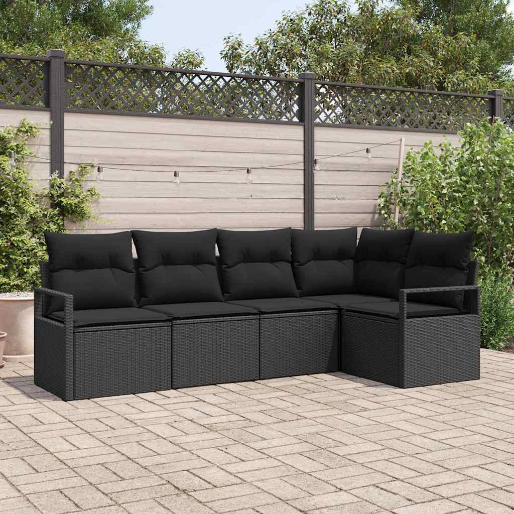 vidaXL Garden Sofa Set 5 pcs Black Poly Rattan and Powder-Coated Steel