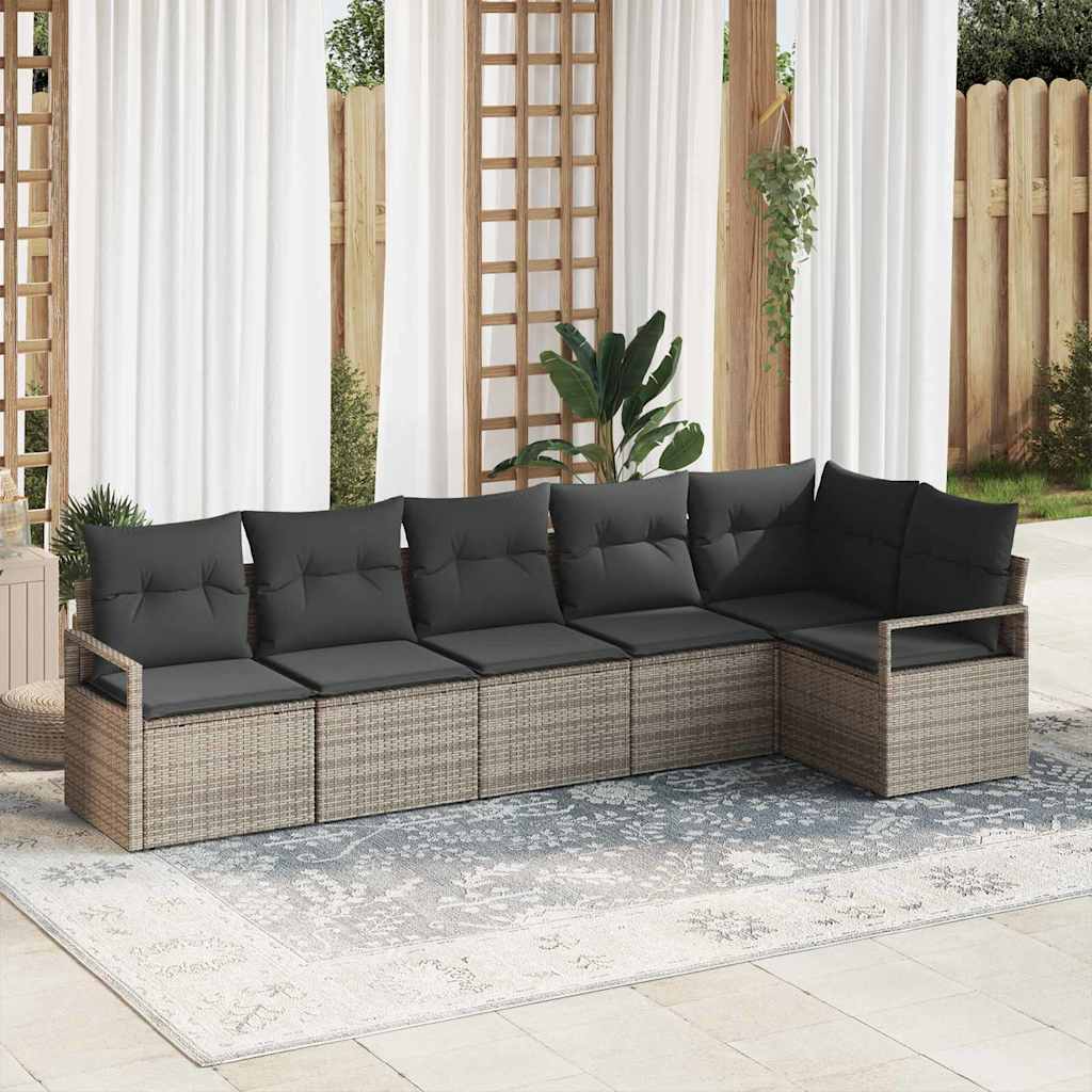 vidaXL Garden Sofa Set 6 pcs Grey Poly Rattan and Powder-Coated Steel