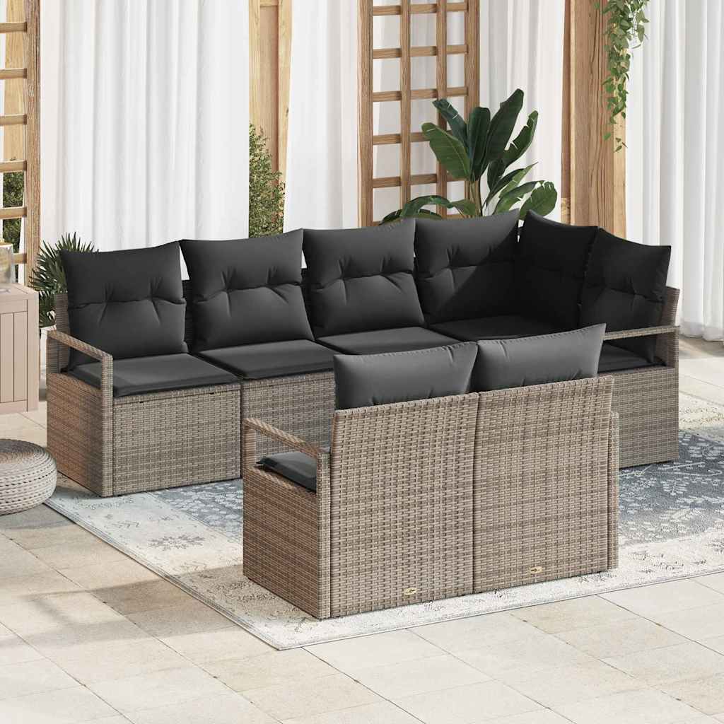 vidaXL Garden Sofa Set 7 pcs Grey Poly Rattan and Powder-Coated Steel