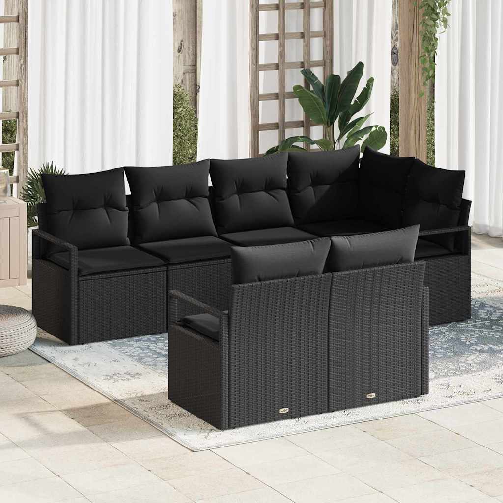 vidaXL Garden Sofa Set 7 pcs Black Poly Rattan and Powder-Coated Steel