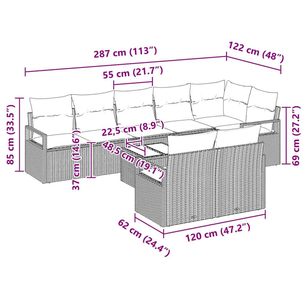 8721288353832_wbg-siz_en_hd_1 vidaXL Garden Sofa Set 9 pcs Black Poly Rattan and Powder-Coated Steel - Image 13