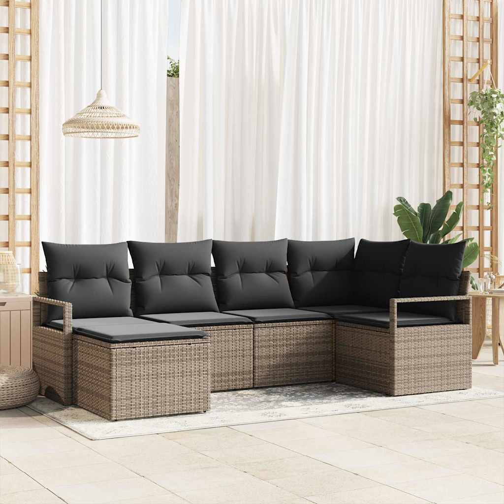vidaXL Garden Sofa Set 6 pcs Grey Poly Rattan and Powder-Coated Steel