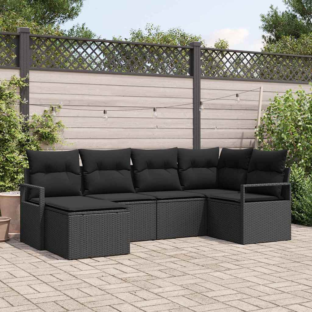 vidaXL Garden Sofa Set 6 pcs Black Poly Rattan and Powder-Coated Steel