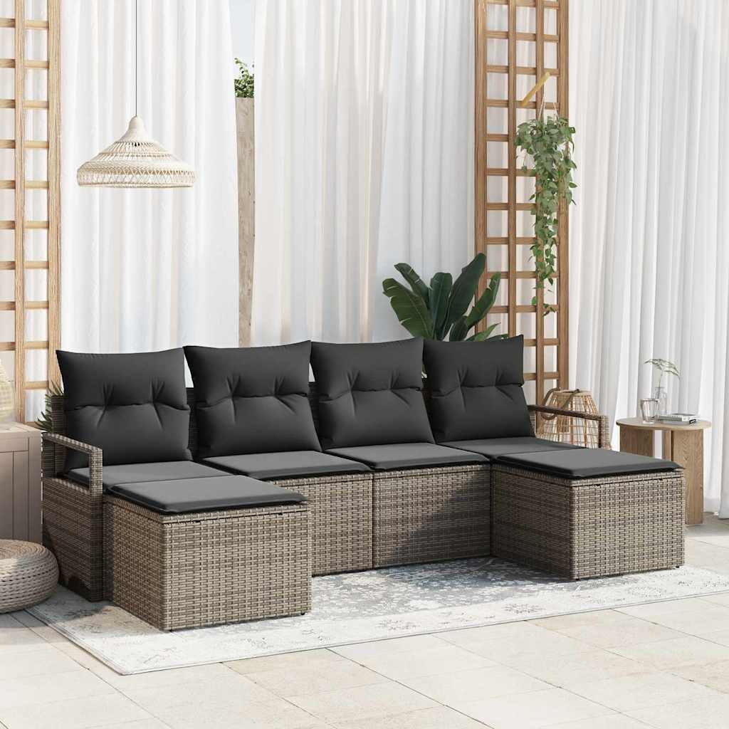 vidaXL Garden Sofa Set 6 pcs Grey Poly Rattan and Powder-Coated Steel