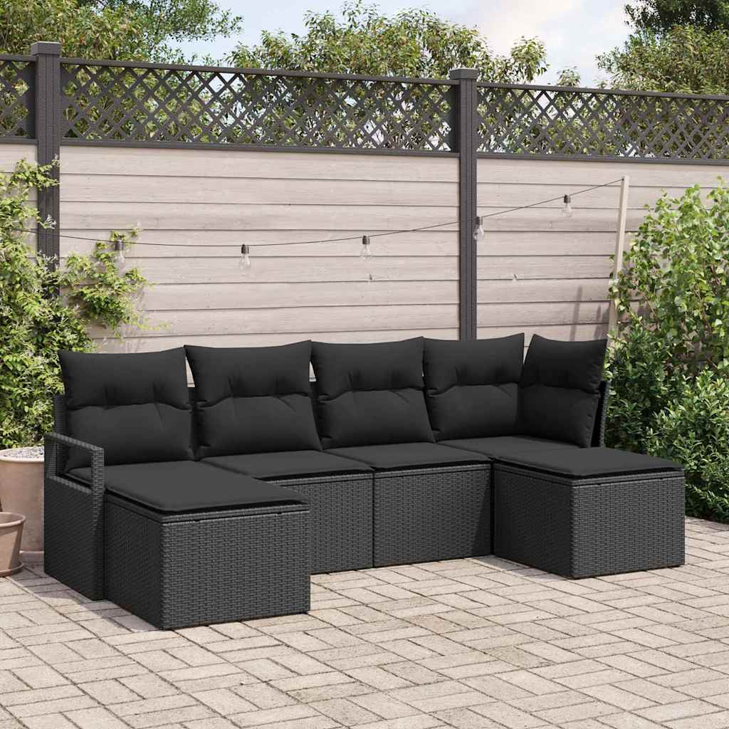 vidaXL Garden Sofa Set 6 pcs Black Poly Rattan and Powder-Coated Steel