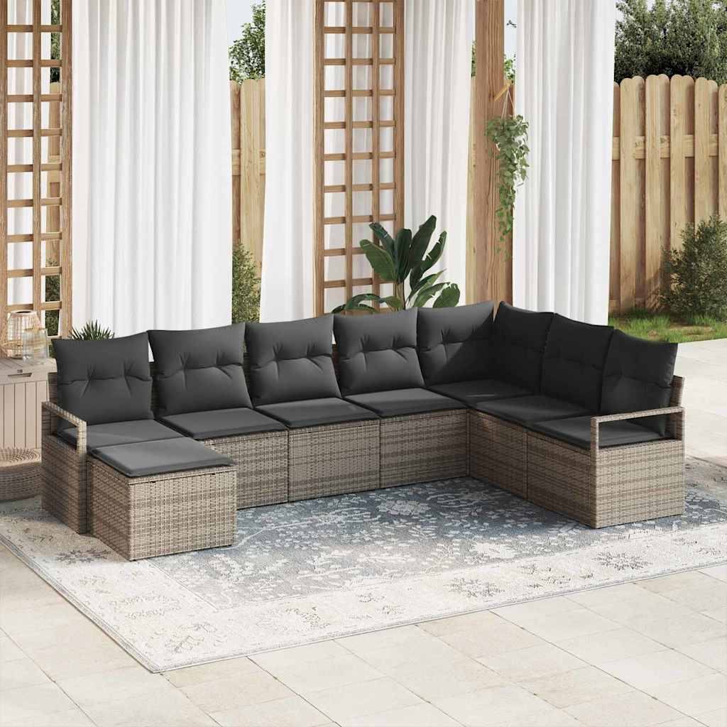 vidaXL Garden Sofa Set 8 pcs Grey Poly Rattan and Powder-Coated Steel