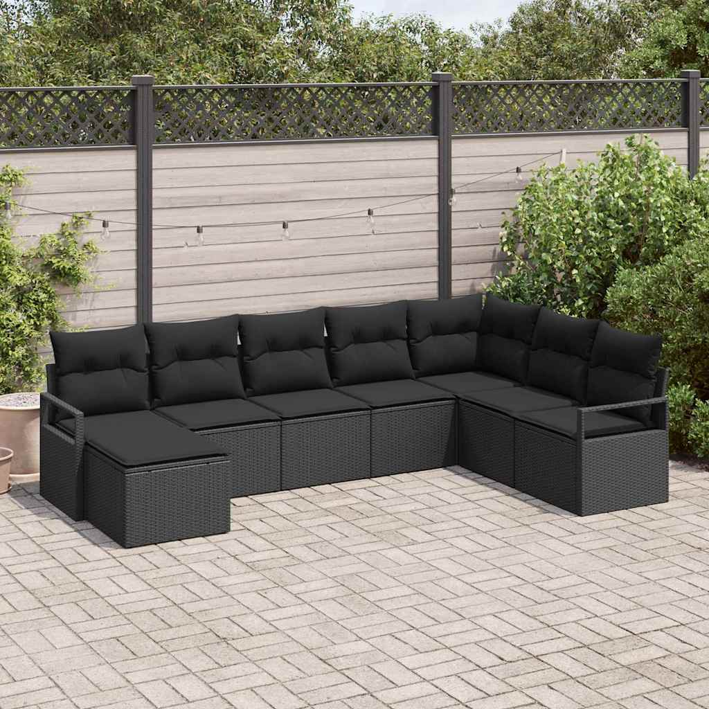 vidaXL Garden Sofa Set 8 pcs Black Poly Rattan and Powder-Coated Steel