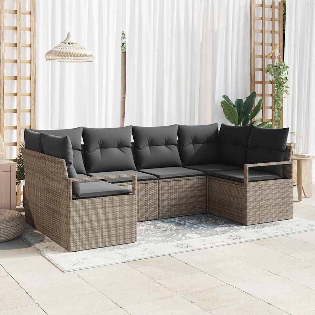 vidaXL Garden Sofa Set 6 pcs Grey Poly Rattan and Powder-Coated Steel
