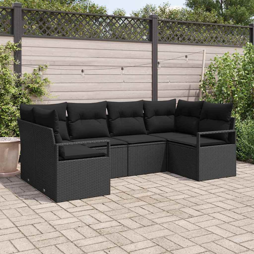 vidaXL Garden Sofa Set 6 pcs Black Poly Rattan and Powder-Coated Steel