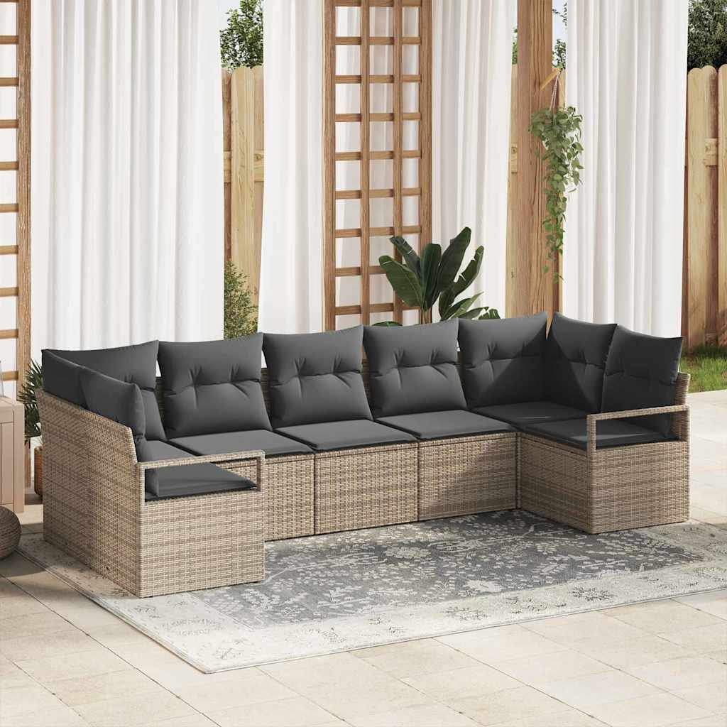 vidaXL Garden Sofa Set 7 pcs Grey Poly Rattan and Powder-Coated Steel