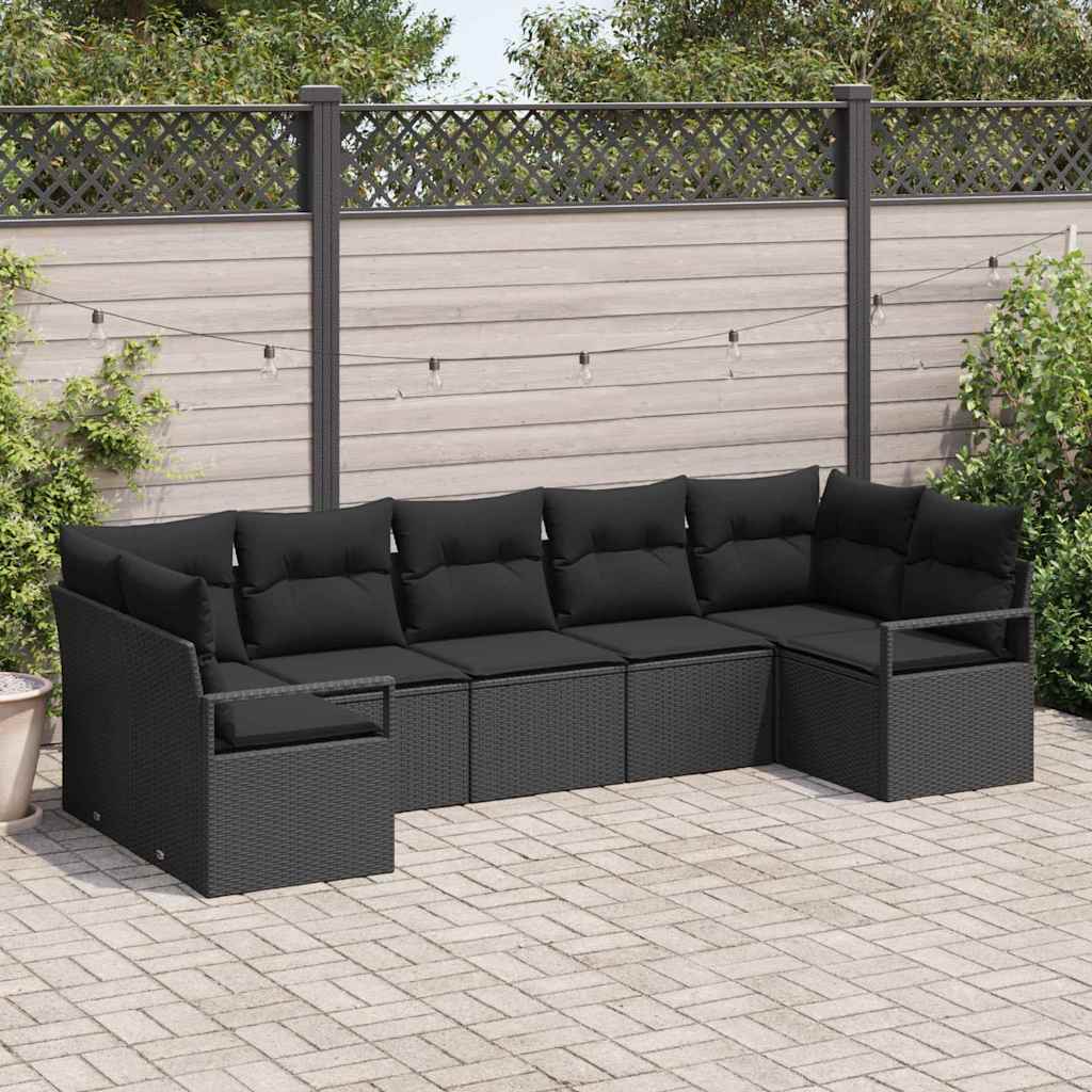 vidaXL Garden Sofa Set 7 pcs Black Poly Rattan and Powder-Coated Steel