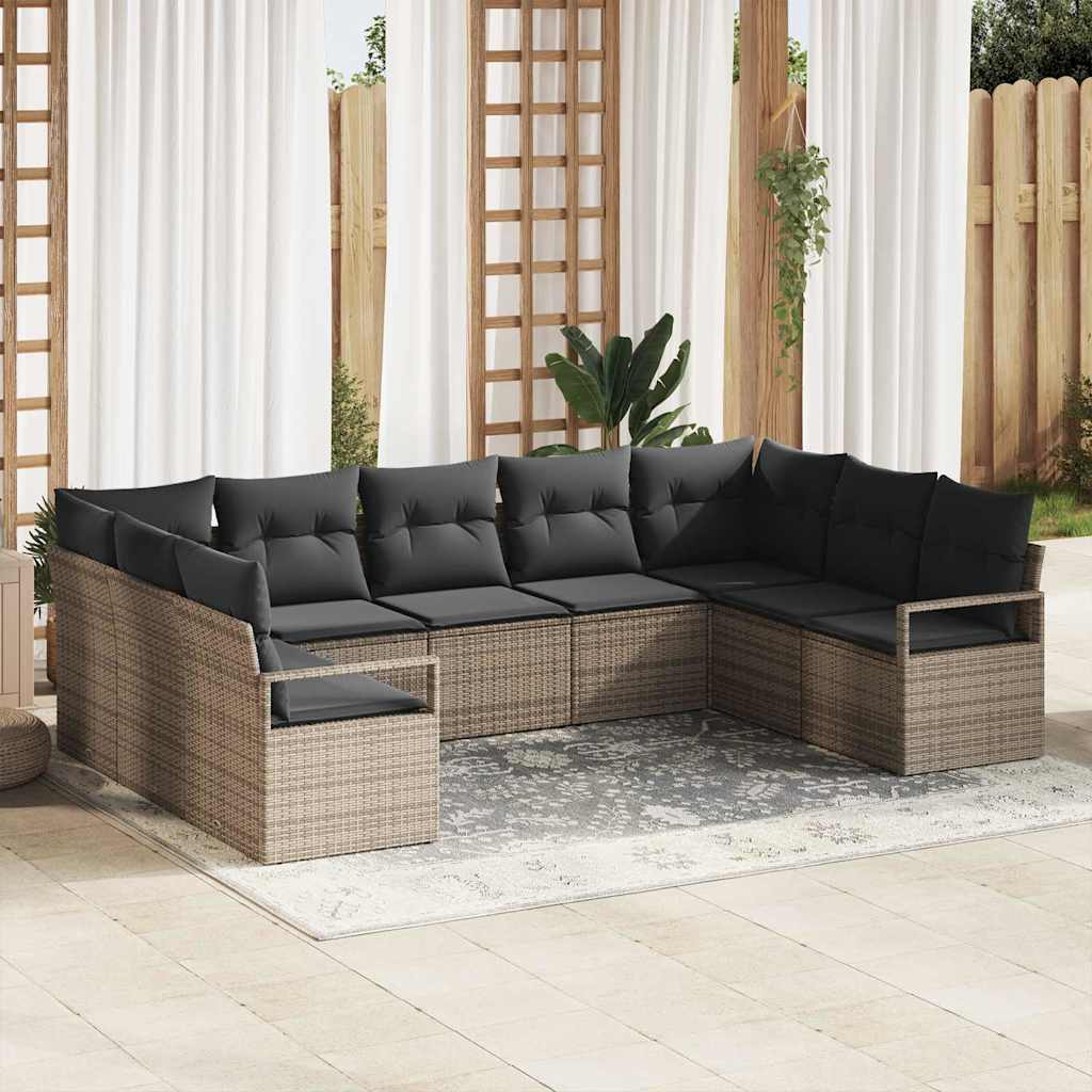 vidaXL Garden Sofa Set 9 pcs Grey Poly Rattan and Powder-Coated Steel