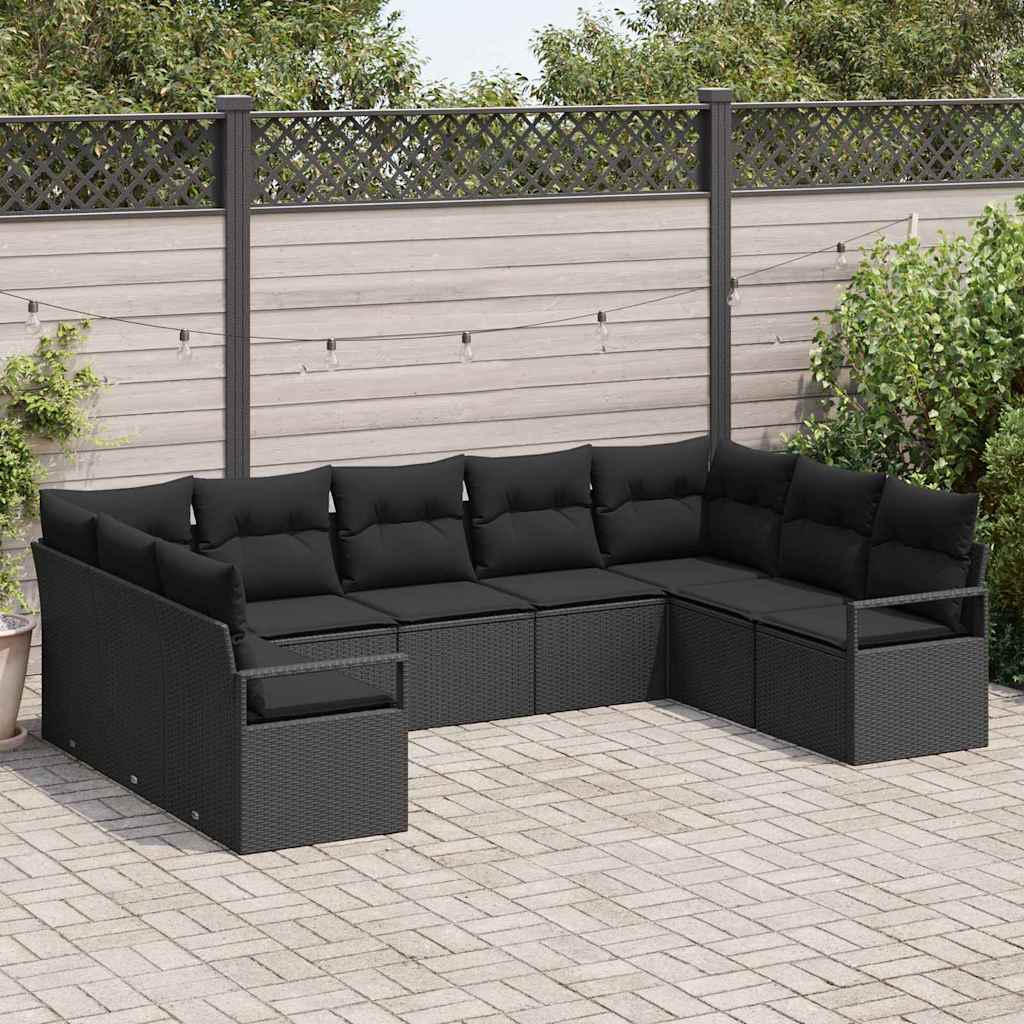 vidaXL Garden Sofa Set 9 pcs Black Poly Rattan, Powder-Coated Steel