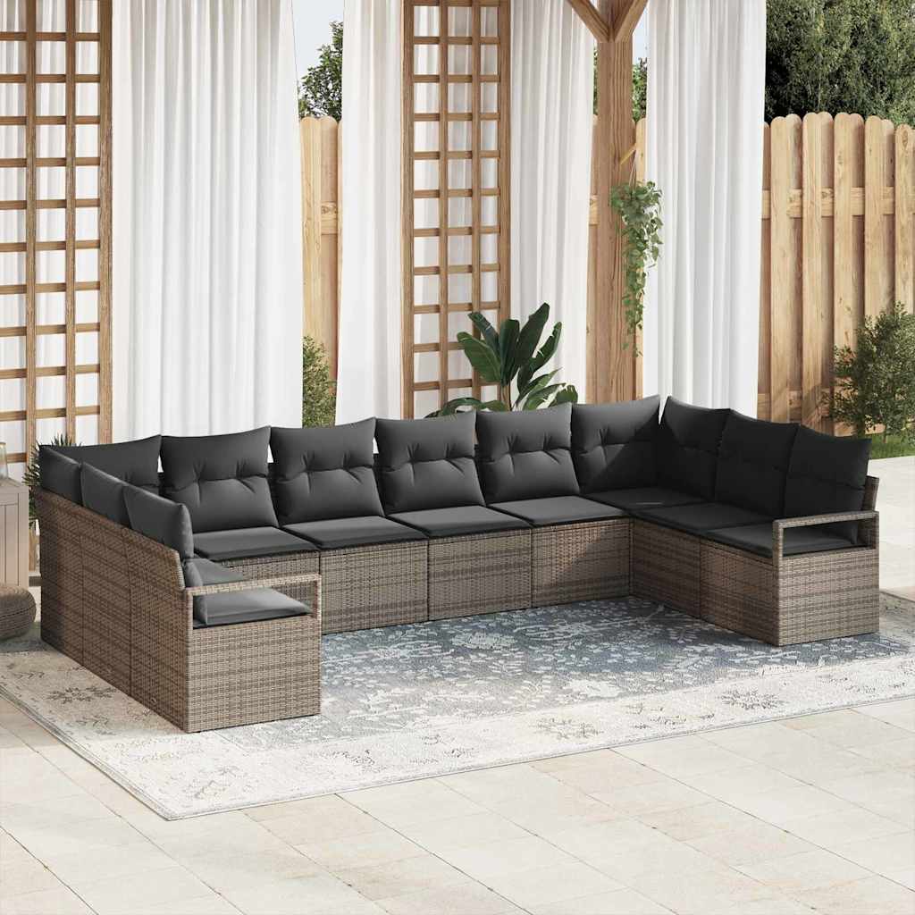 vidaXL Garden Sofa Set 10 pcs Grey Poly Rattan and Powder-Coated Steel